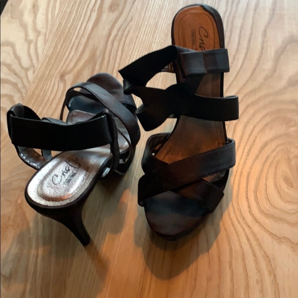 Italian Black Platform Heeled Sandals